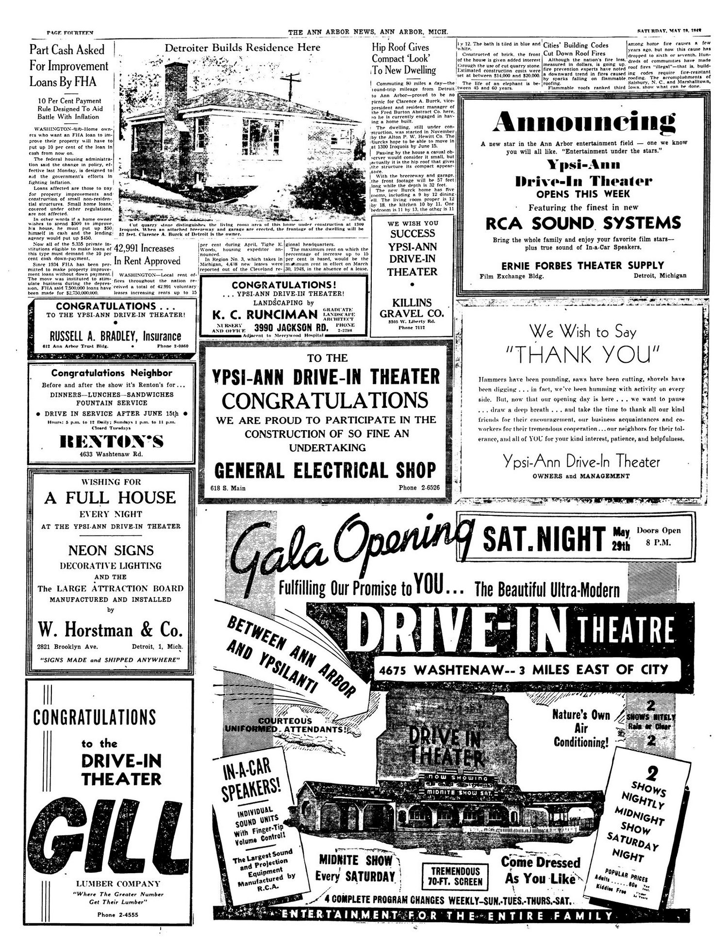 Ypsi-Ann Drive-In Theatre - Ann Arbor News 1948-05-29 (newer photo)